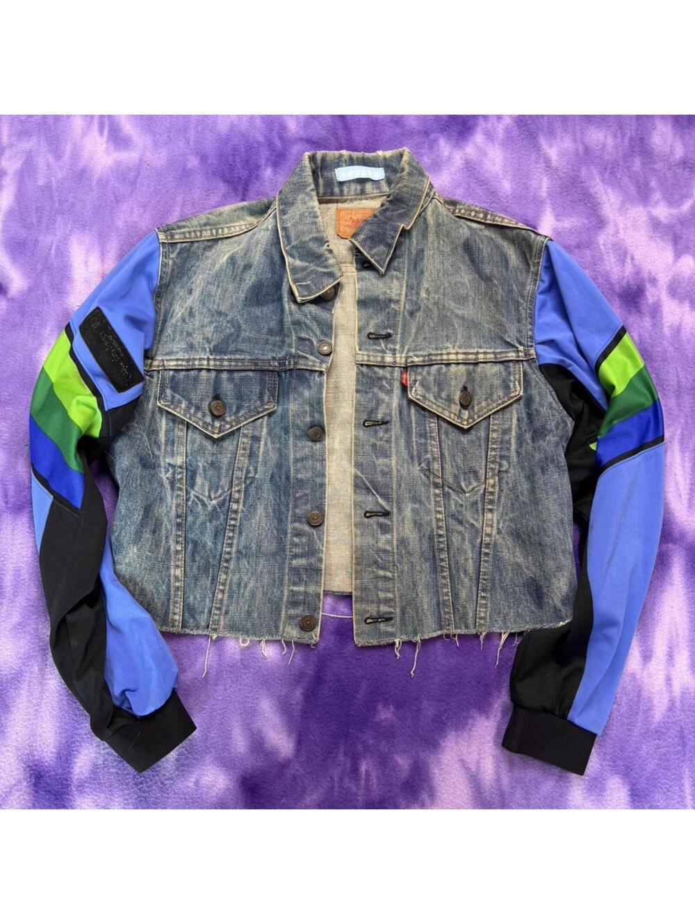Japanese rework vtg Levi’s denim jacket with tracksuit sleeves